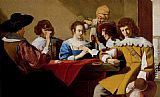 Interior Canvas Paintings - An Interior With Soldiers Drinking And Smoking